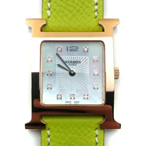 Heure H Rose Gold with Diamond Markers on Green Epsom Leather Strap