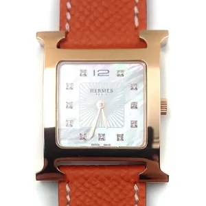 Heure H Rose Gold with Diamond Markers on Orange Epsom Leather Strap