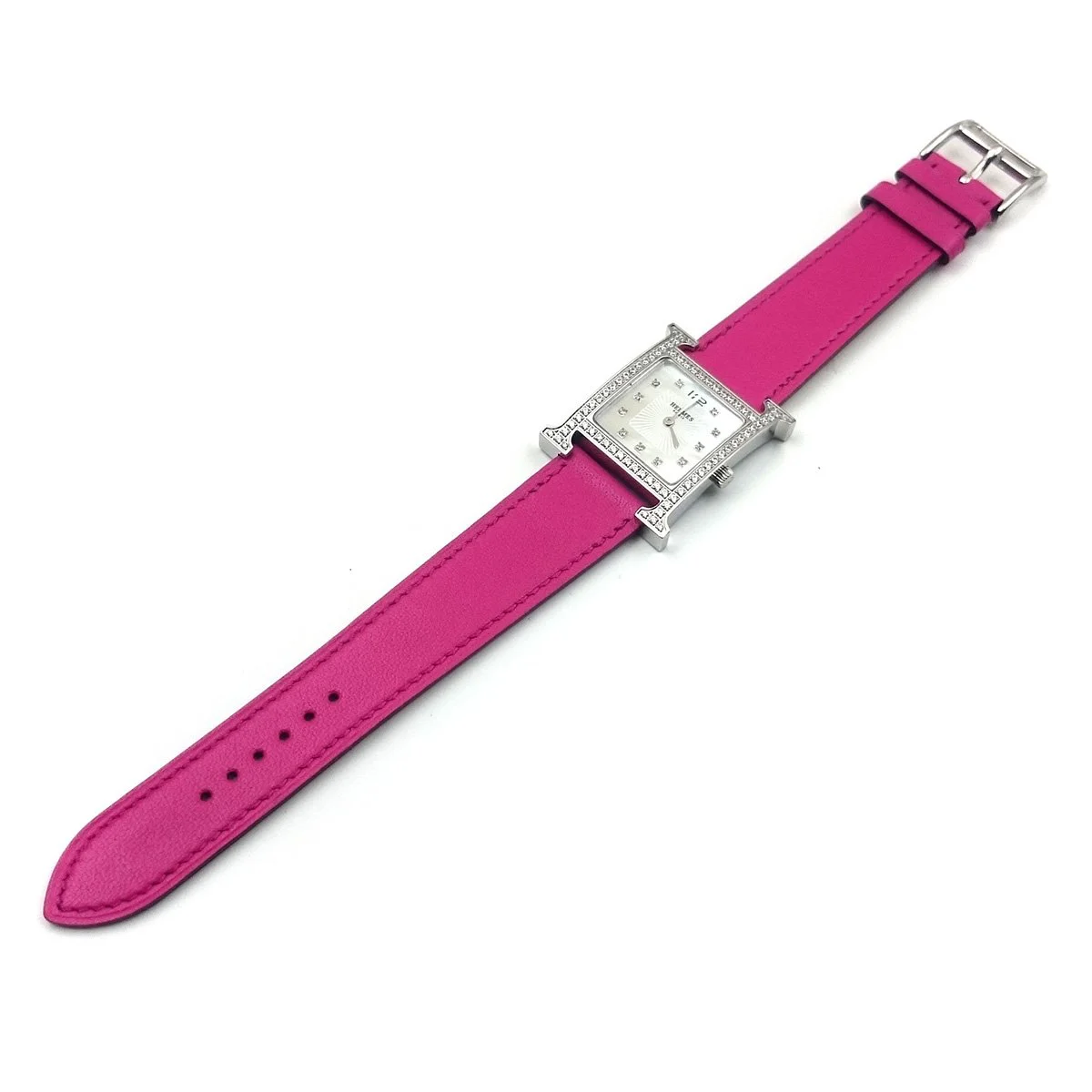 Heure H Steel with Diamond Bezel and Markers on Pink Fjord Leather Strap