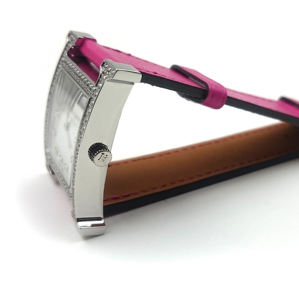 Heure H Steel with Diamond Bezel and Markers on Pink Fjord Leather Strap