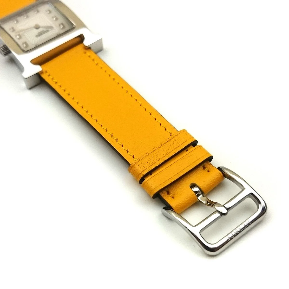 Heure H Steel with Diamond Markers on Amber Fjord Leather Strap