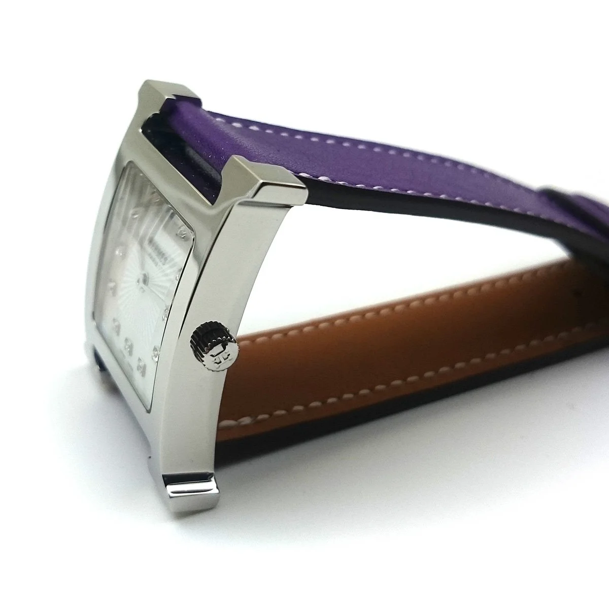 Heure H Steel with Diamond Markers on Violet Fjord Leather Strap