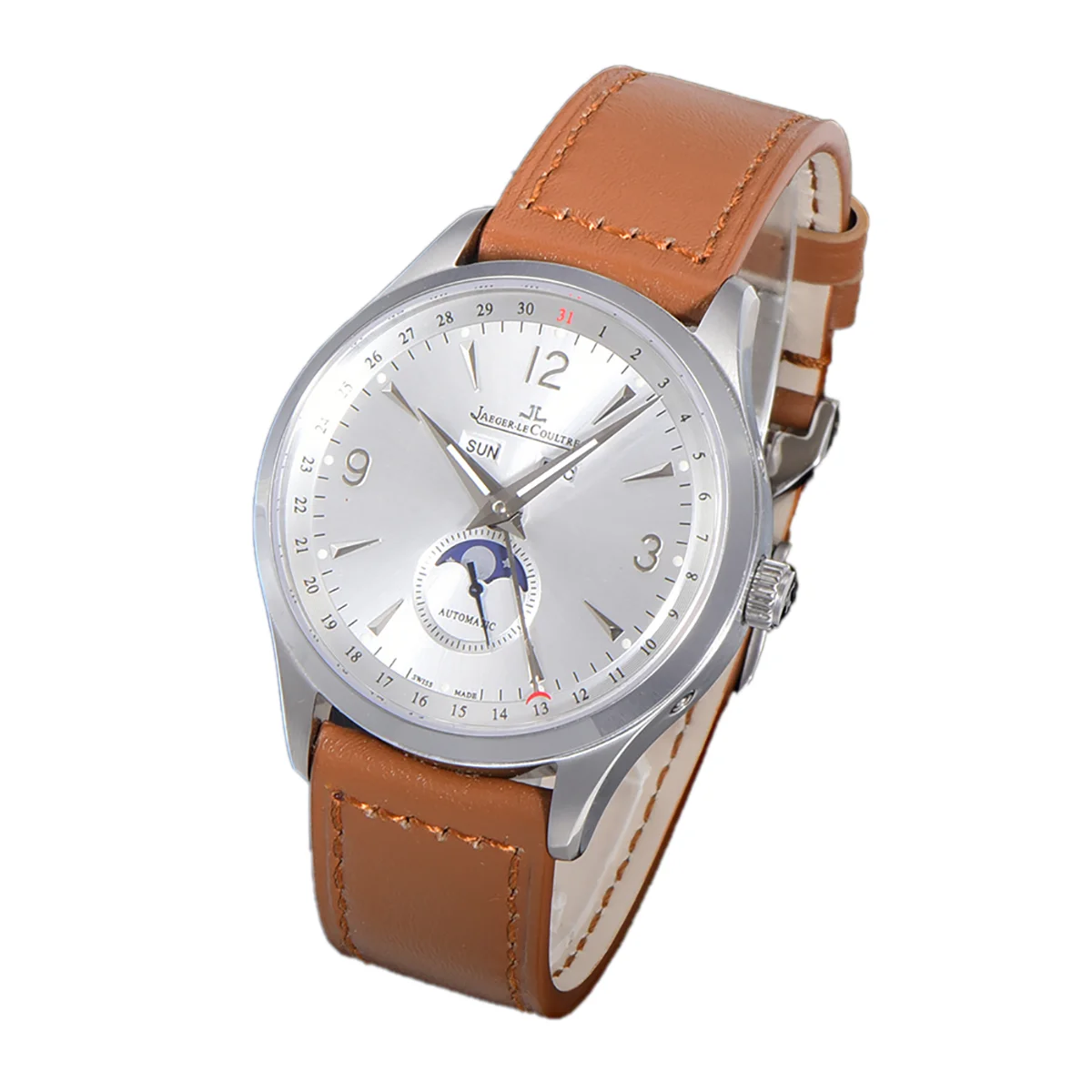 Master Calendar Silver Dial in Steel on Brown Leather Strap