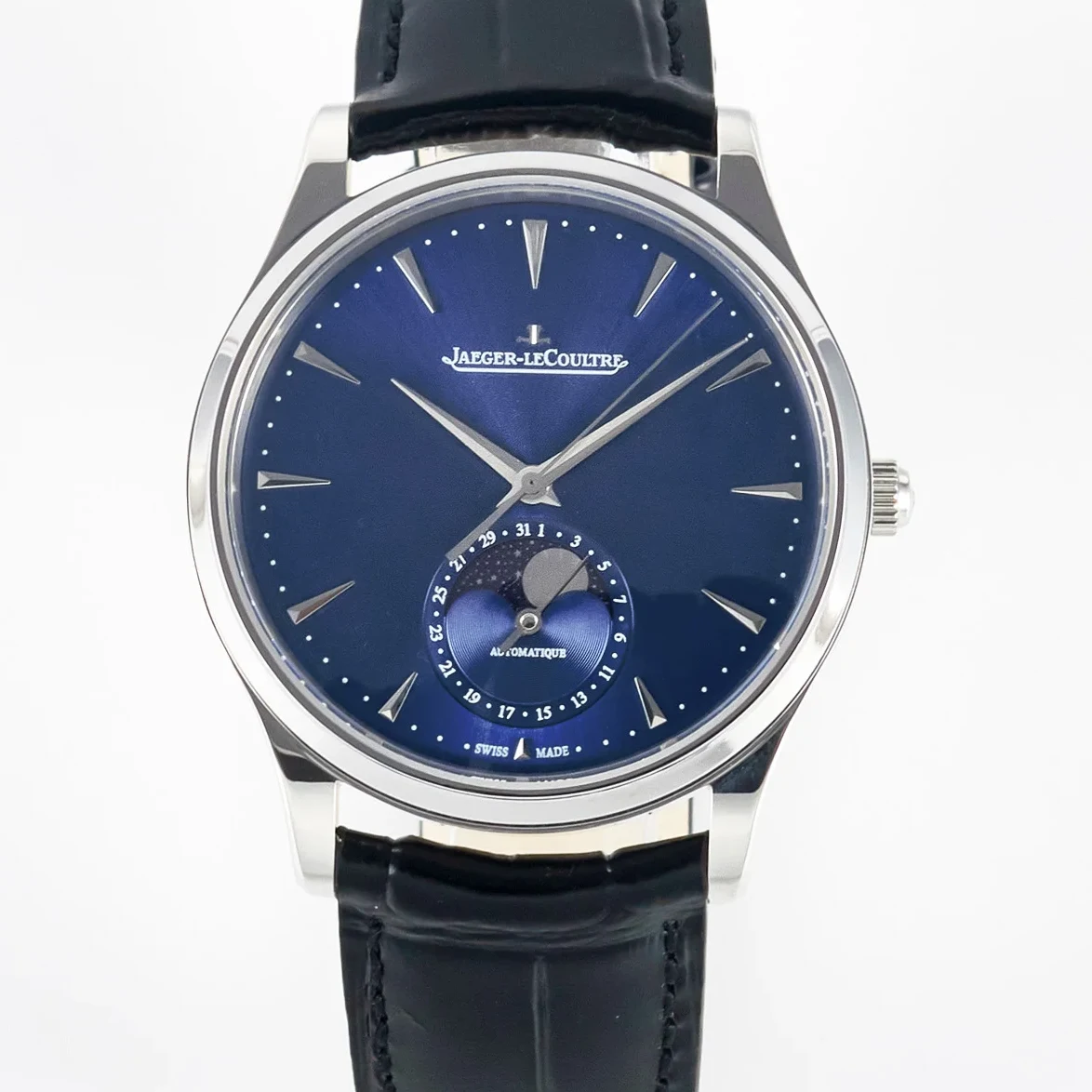 Master Ultra Thin Moon 1368420 SS Z+F 1:1 Best Edition Blue Dial on Black Leather Strap SA925 Super Clone