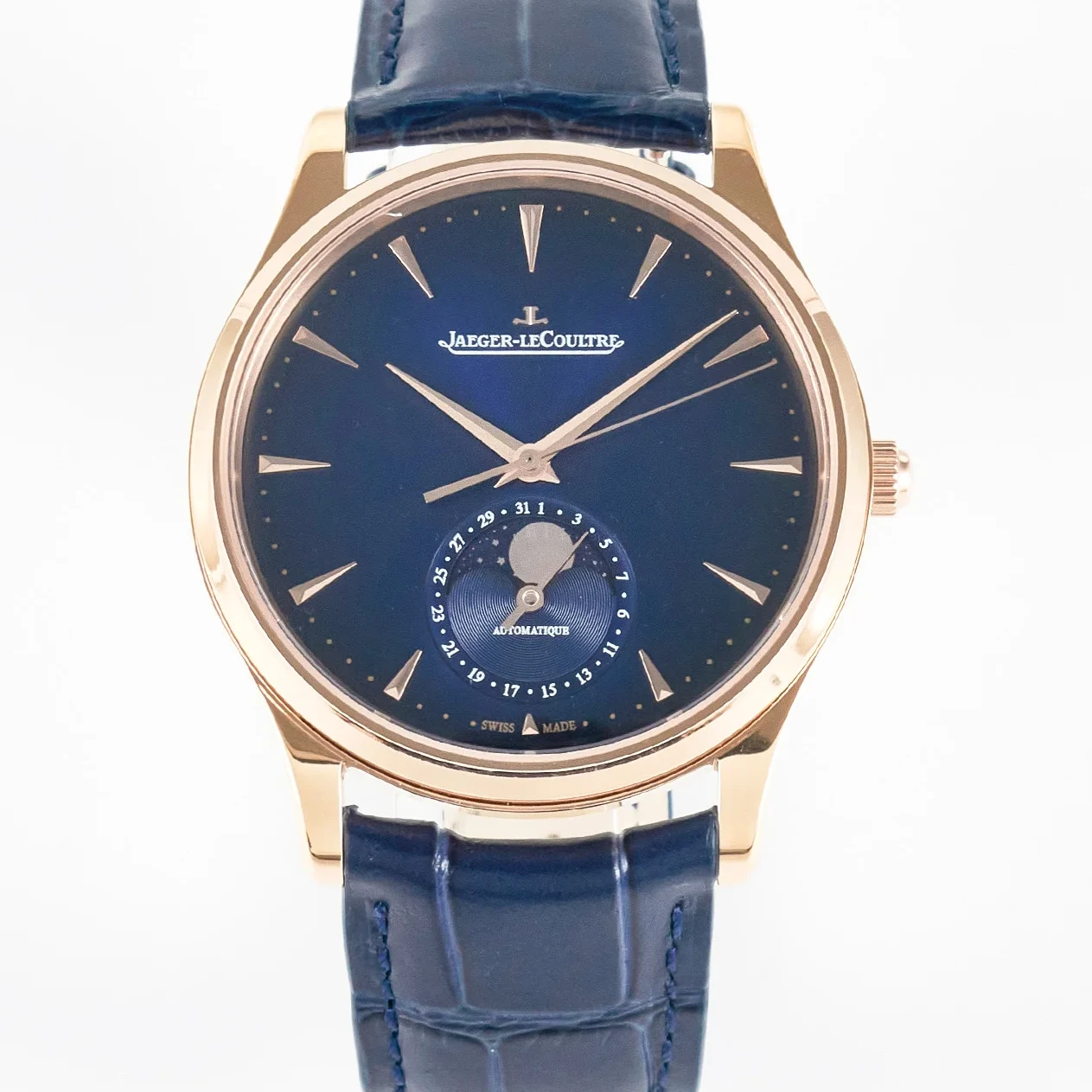 Master Ultra Thin Moon RG Z+F 1:1 Best Edition Blue Dial on Blue Leather Strap SA925 Super Clone