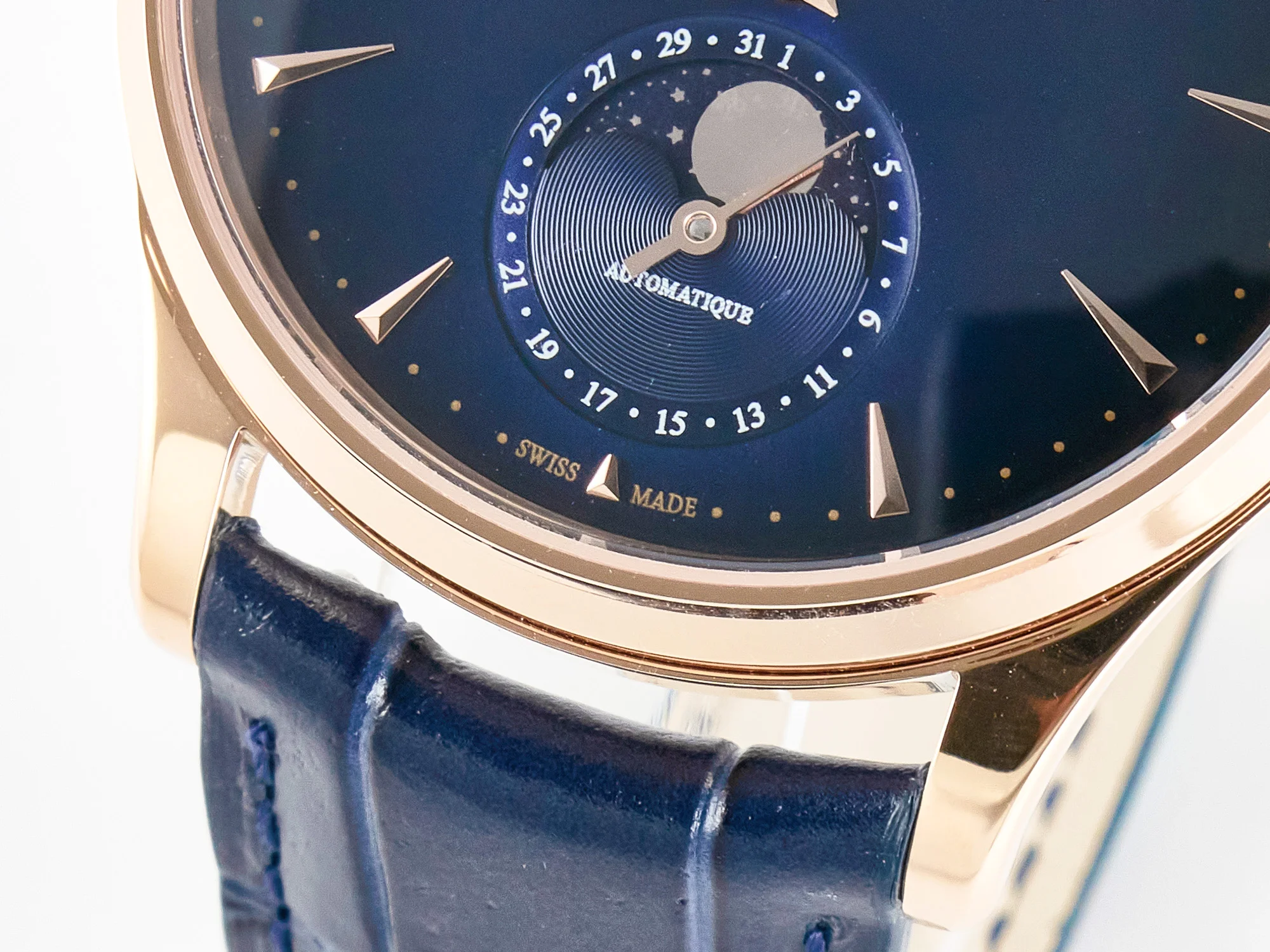 Master Ultra Thin Moon RG Z+F 1:1 Best Edition Blue Dial on Blue Leather Strap SA925 Super Clone