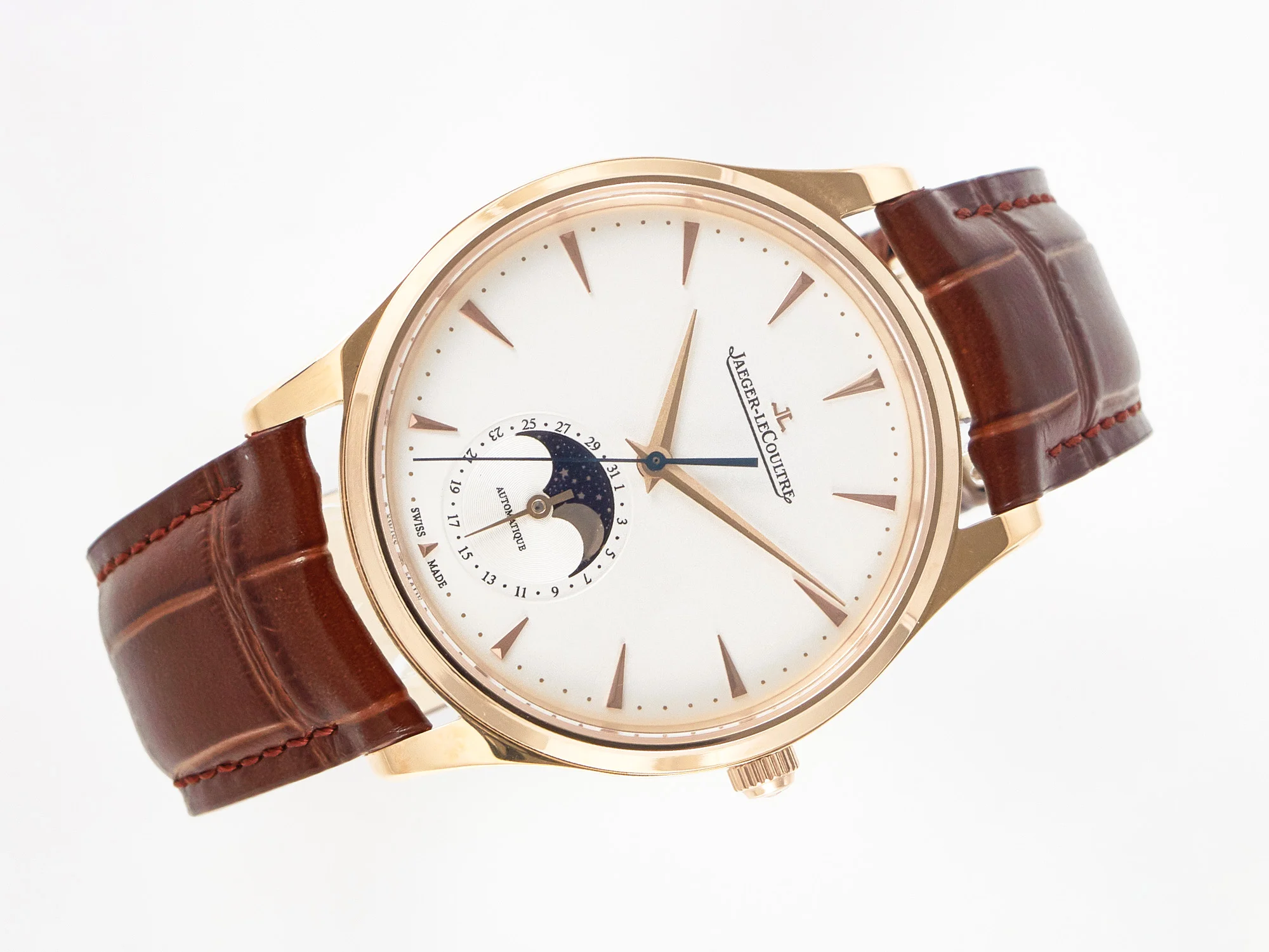 Master Ultra Thin Moon RG Z+F 1:1 Best Edition White Dial on Brown Leather Strap A925