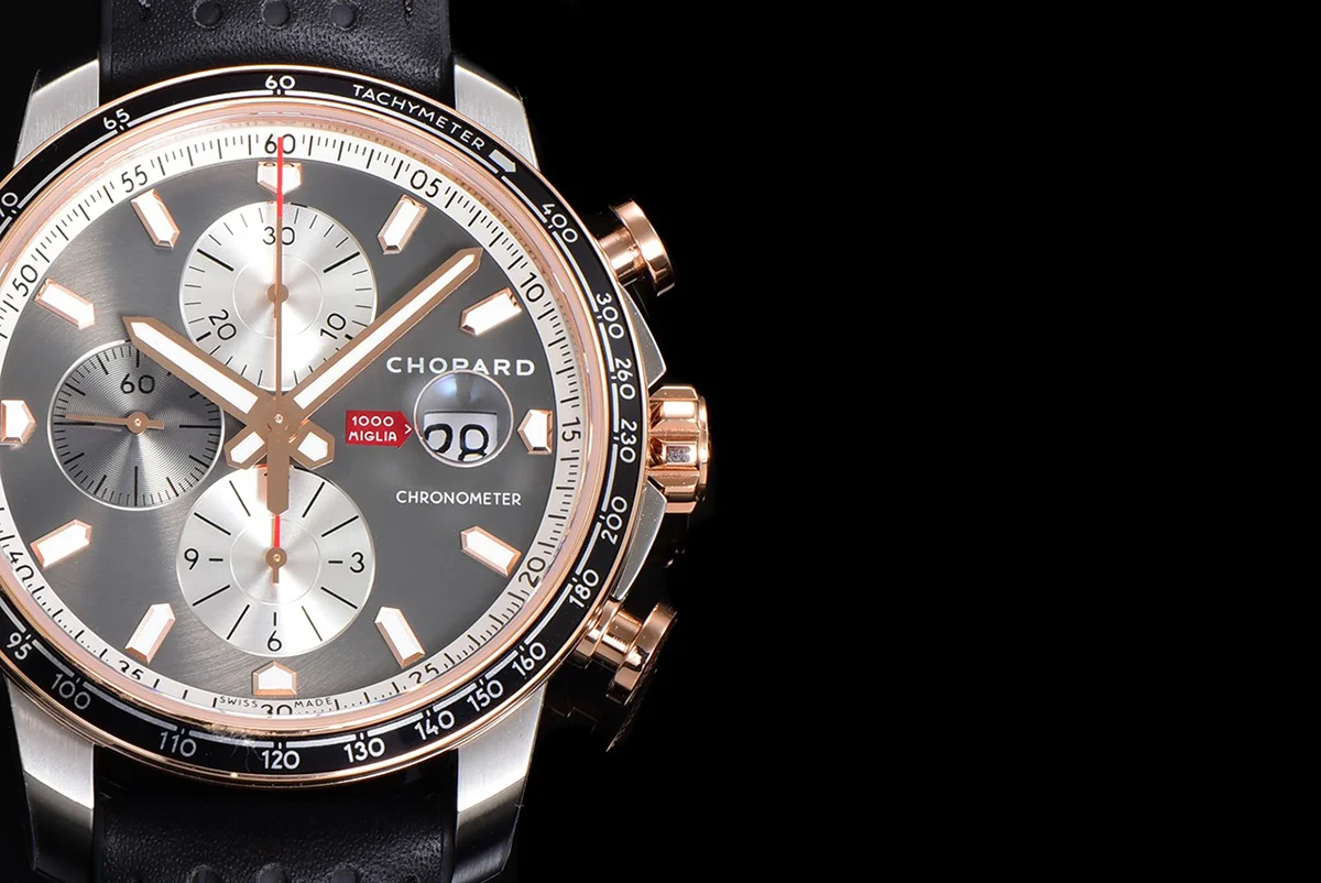 Mille Miglia GTS Chrono Grey Dial in Rose Gold/Steel on Black Leather Strap