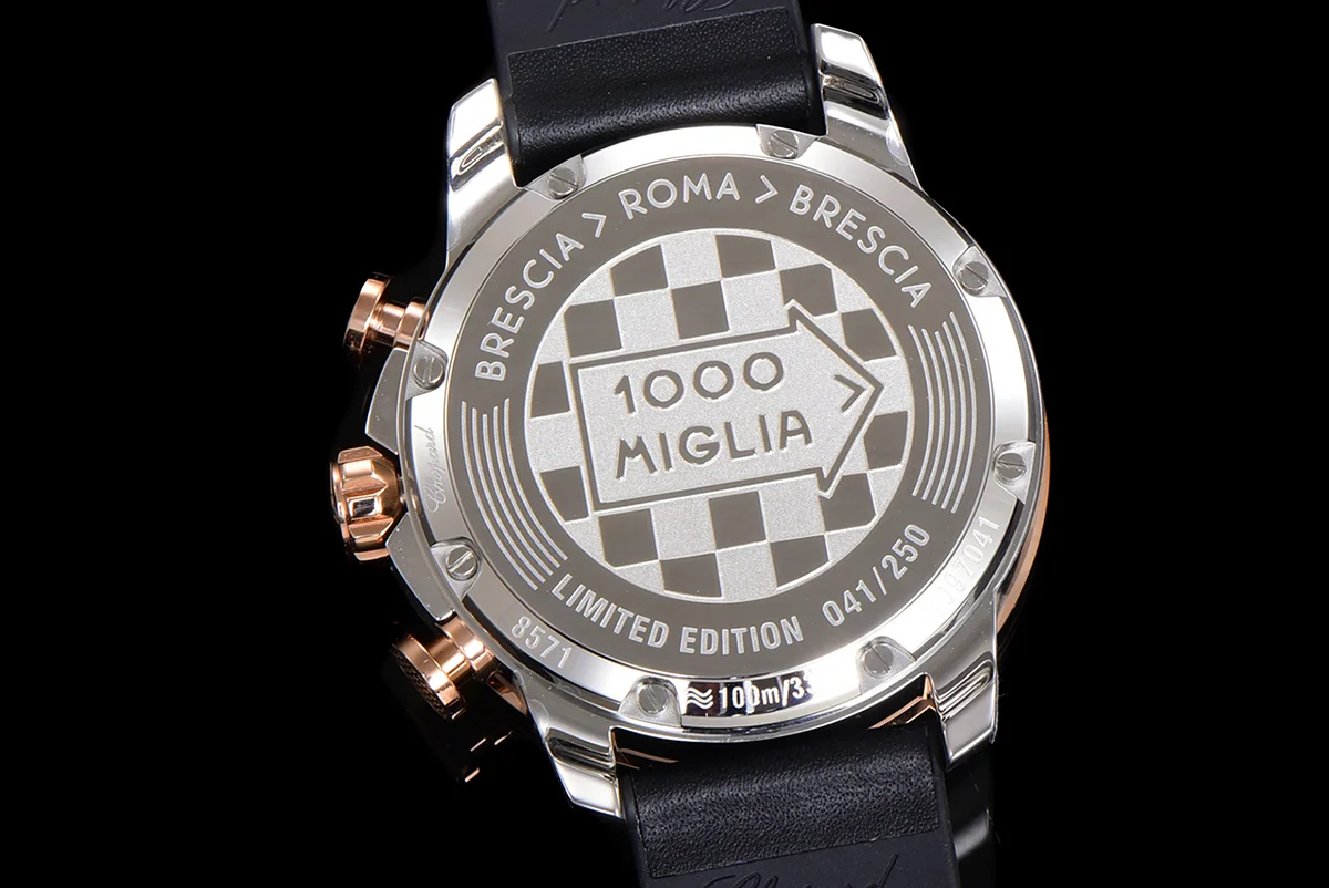 Mille Miglia GTS Chrono Grey Dial in Rose Gold/Steel on Black Leather Strap