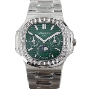 Nautilus 5740 Green Dial with Diamond Bezel in Steel