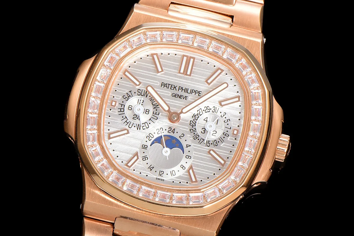 Nautilus 5740 White Dial with Diamond Bezel in Rose Gold