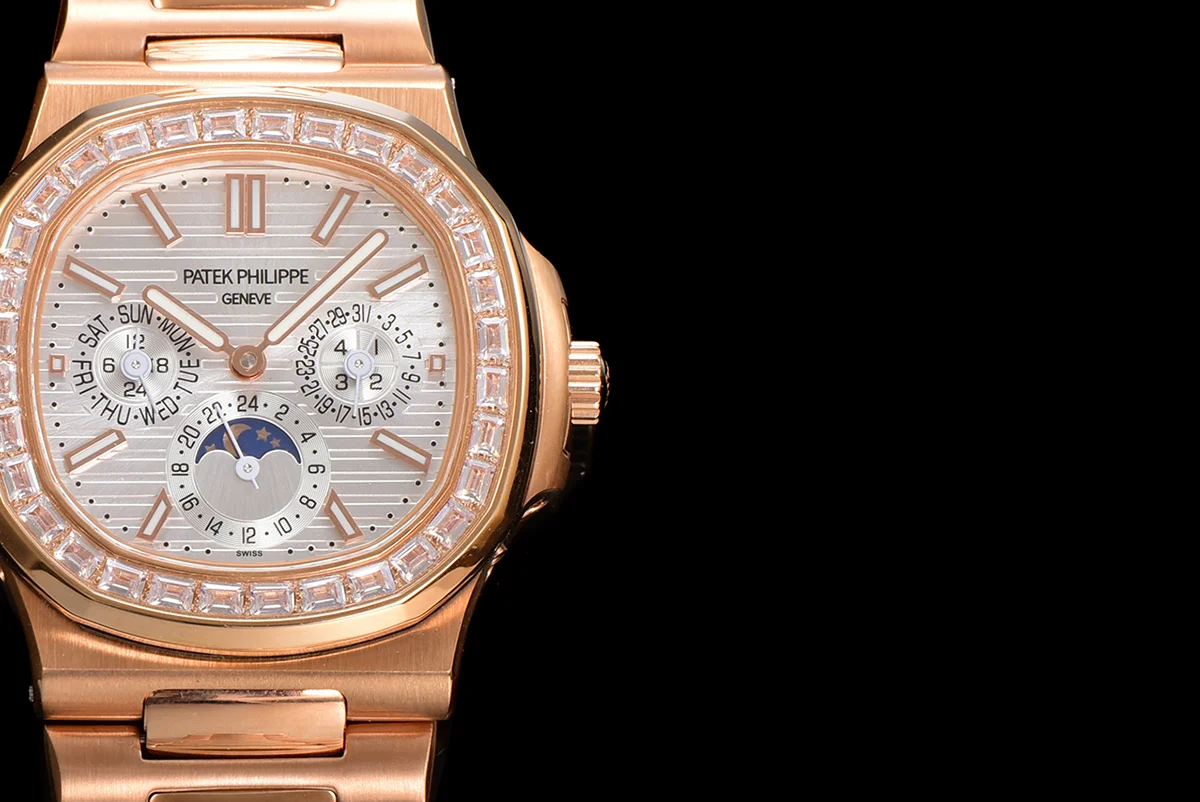 Nautilus 5740 White Dial with Diamond Bezel in Rose Gold