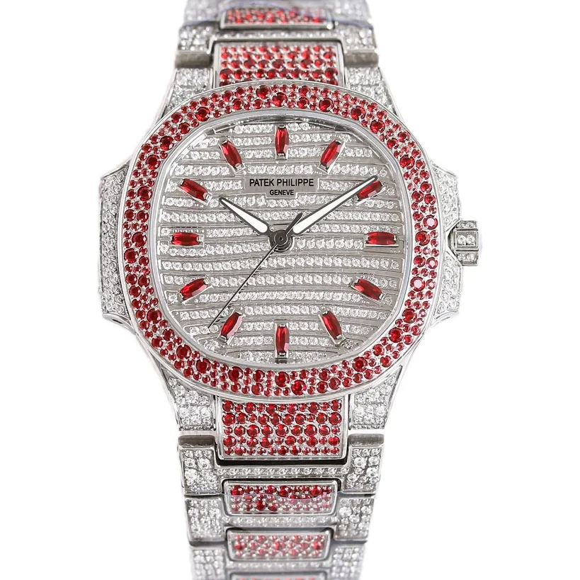 Nautilus 7118/1452G-001 Diamond Paved Dial with Red Diamond Markers in White Gold