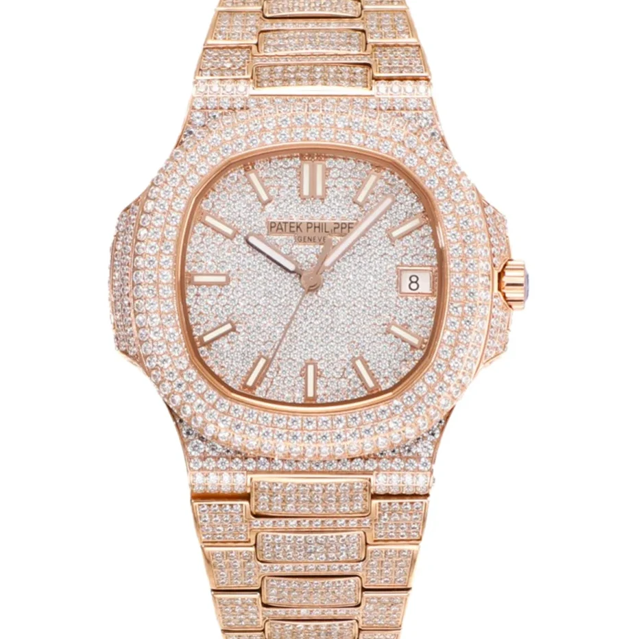 Nautilus Jumbo 5711 Diamond Dial with Diamond Bezel with Paved Diamonds in Rose Gold