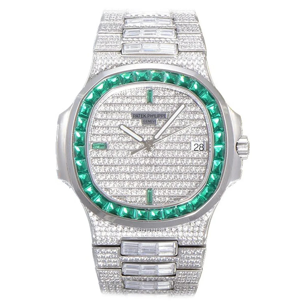 Nautilus Jumbo 5711 Diamond Dial with Green Diamond Bezel in Paved Diamonds