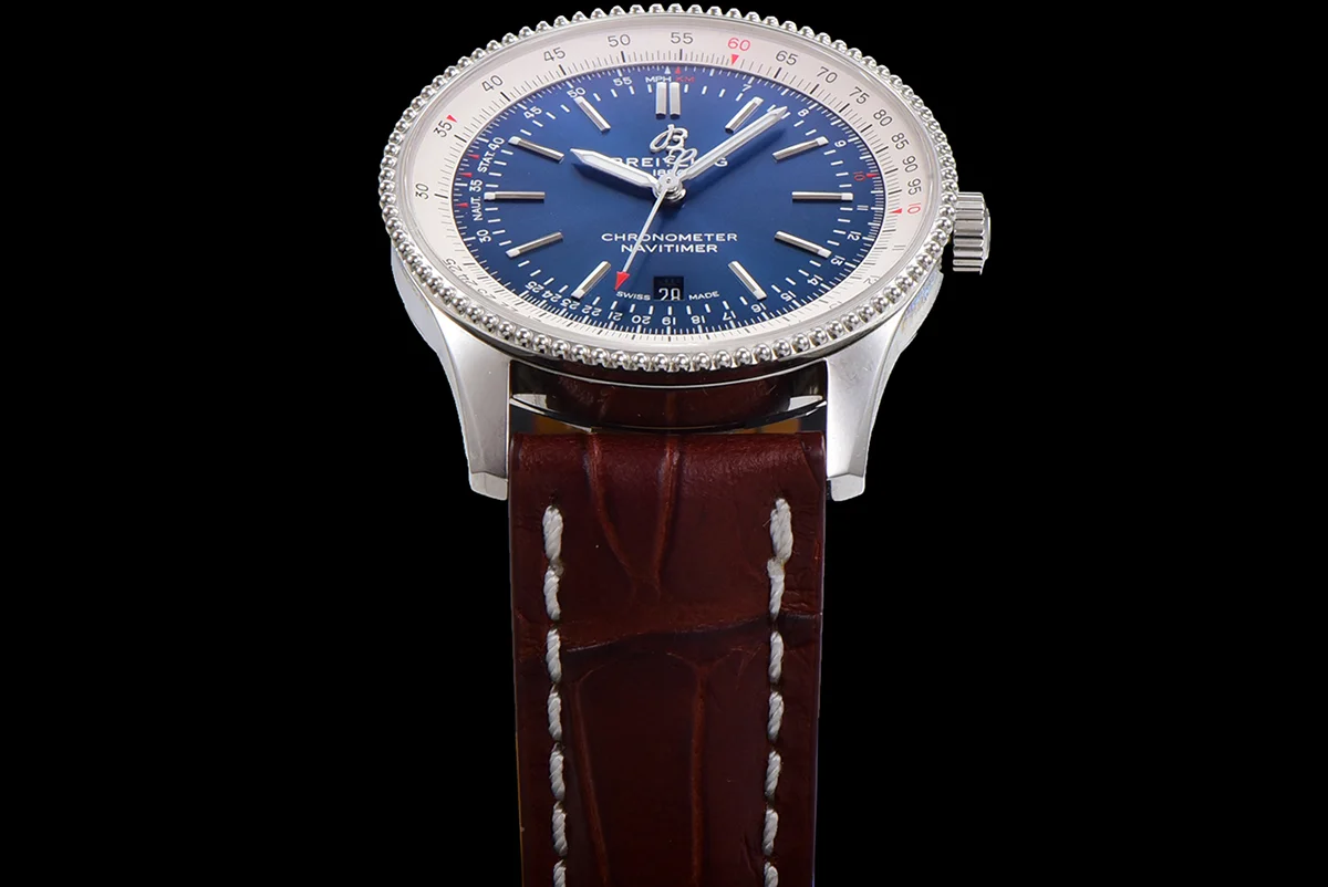 Navitimer Automatic 41 Blue and White Dial in Steel in Brown Leather Strap