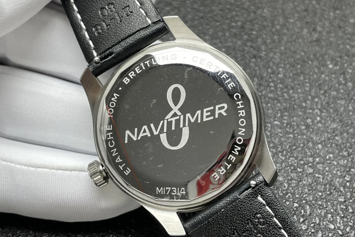 Navitimer Aviator 8 B35 Unitime Automatic 43 Black Dial in Steel on Black Leather Strap