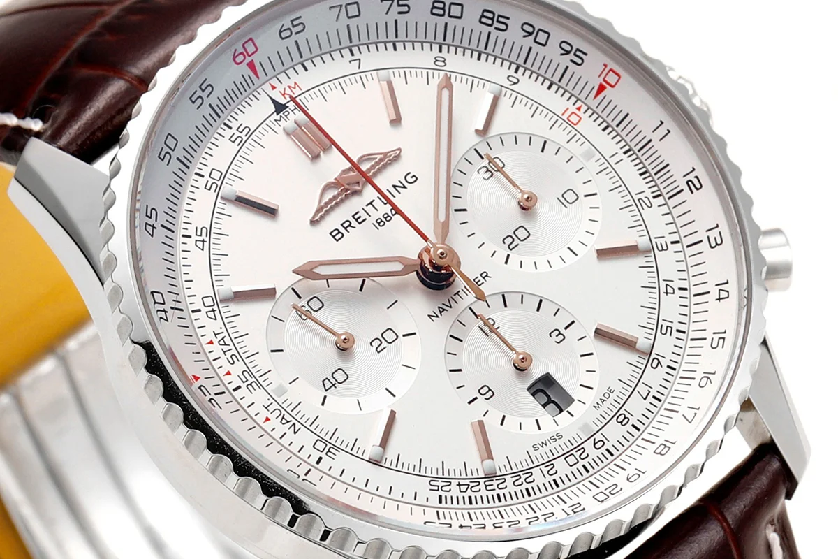 Navitimer B01 Chronograph 41 White Dial in Steel on Leather Strap Ref. AB0139211G1P1