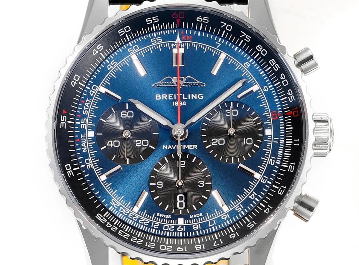 Navitimer B01 Chronograph 43 Blue Dial in Steel on Leather Strap Ref. AB0139241C1P1