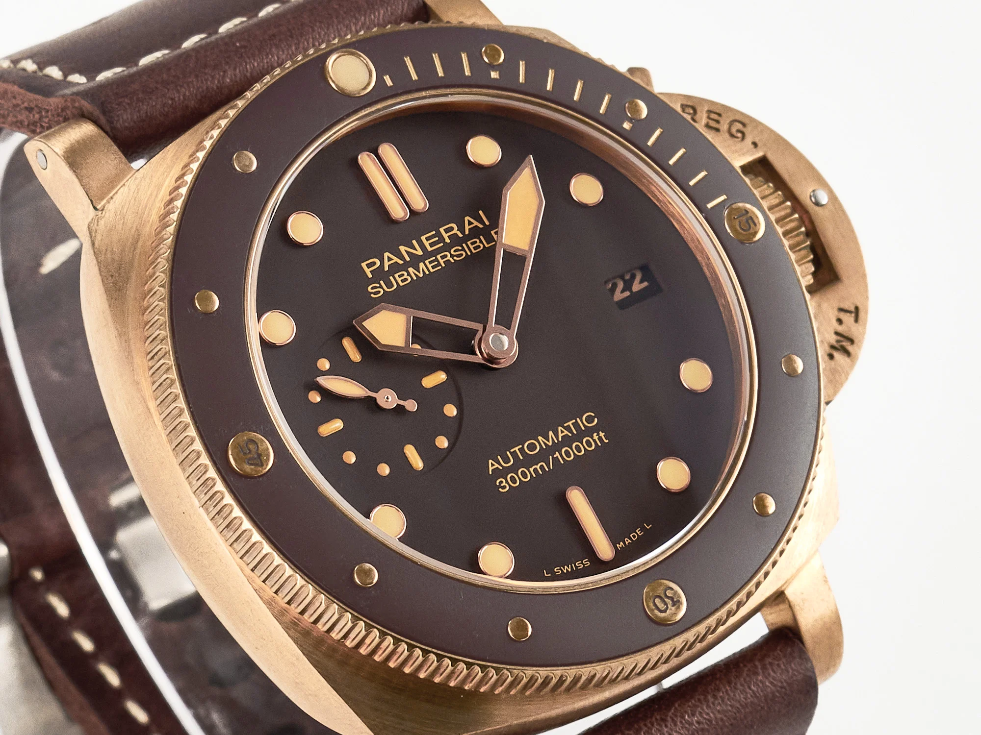 PAM968 V Bronzo VSF 1:1 Best Edition Brown Ceramic Bezel and Dial on Brown Calfskin Strap P.9010 Clone