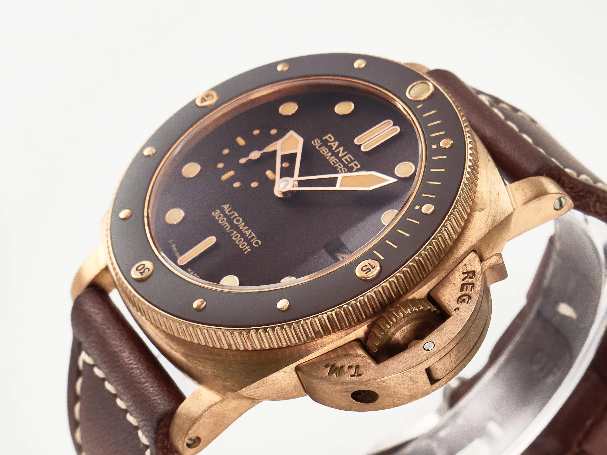 PAM968 V Bronzo VSF 1:1 Best Edition Brown Ceramic Bezel and Dial on Brown Calfskin Strap P.9010 Clone