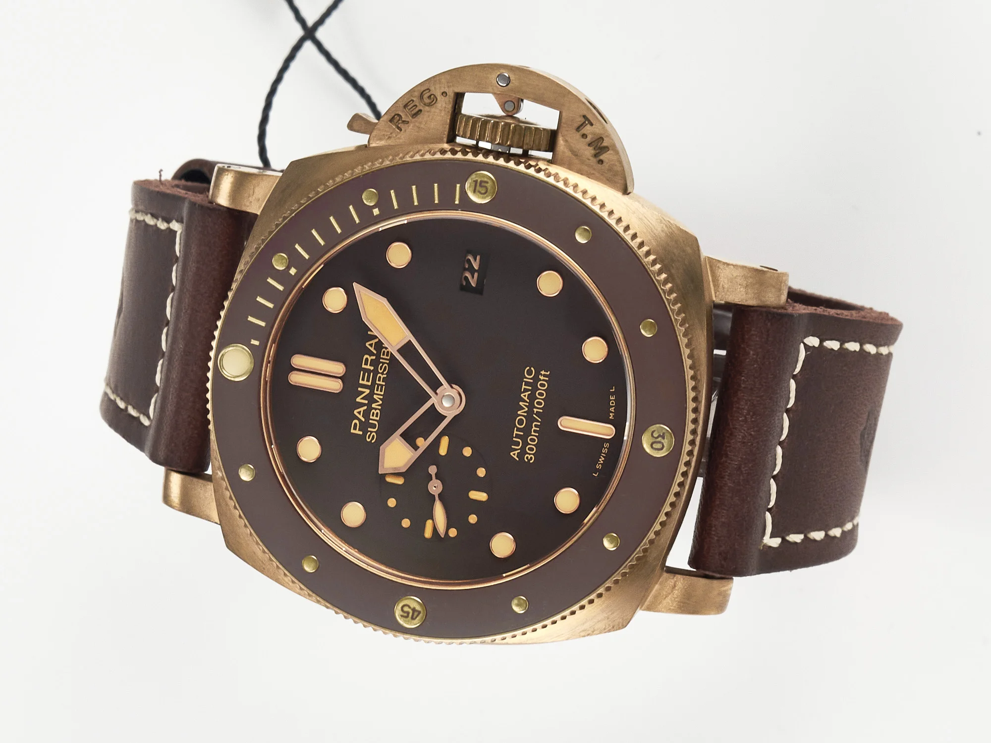 PAM968 V Bronzo VSF 1:1 Best Edition Brown Ceramic Bezel and Dial on Brown Calfskin Strap P.9010 Clone