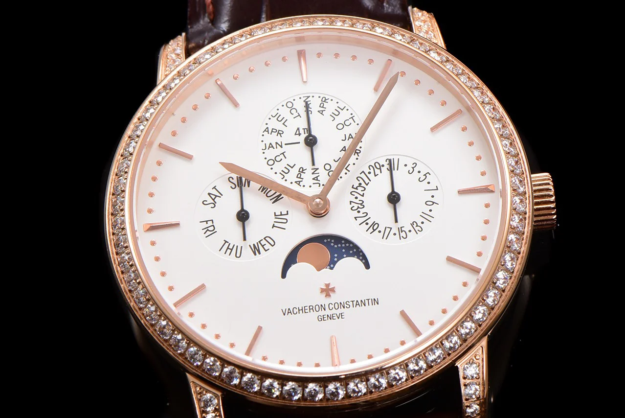Patrimony Perpetual Calendar Ultra-Thin White Dial in Pink Gold with Diamond Bezel