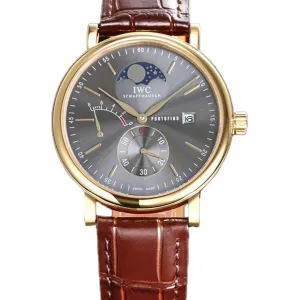 Portofino Hand Wound Moon Phrase IW516402 Grey Dial in Yellow Gold