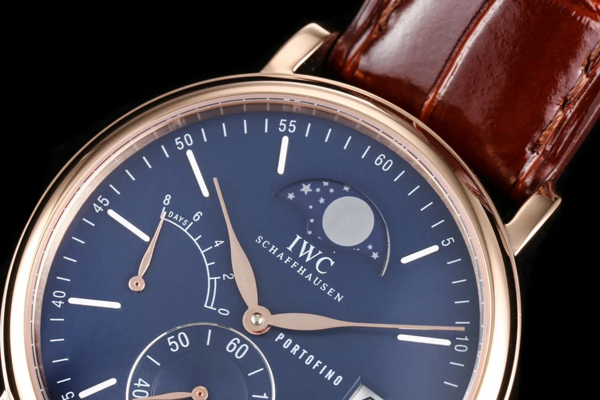 Portofino Hand Wound Moon Phrase IW516407 Blue Dial in Rose Gold
