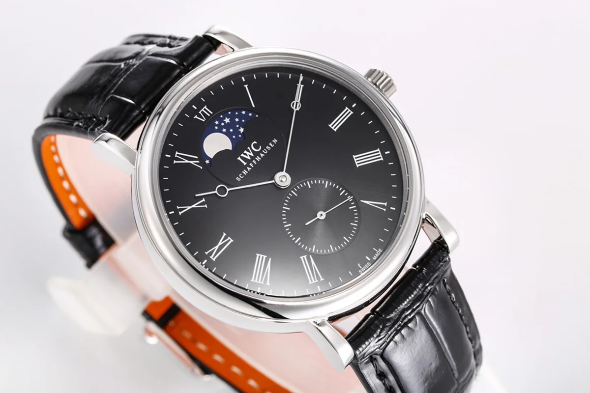 Portofino Hand Wound Moon Phrase IW5548 Black Dial in Steel