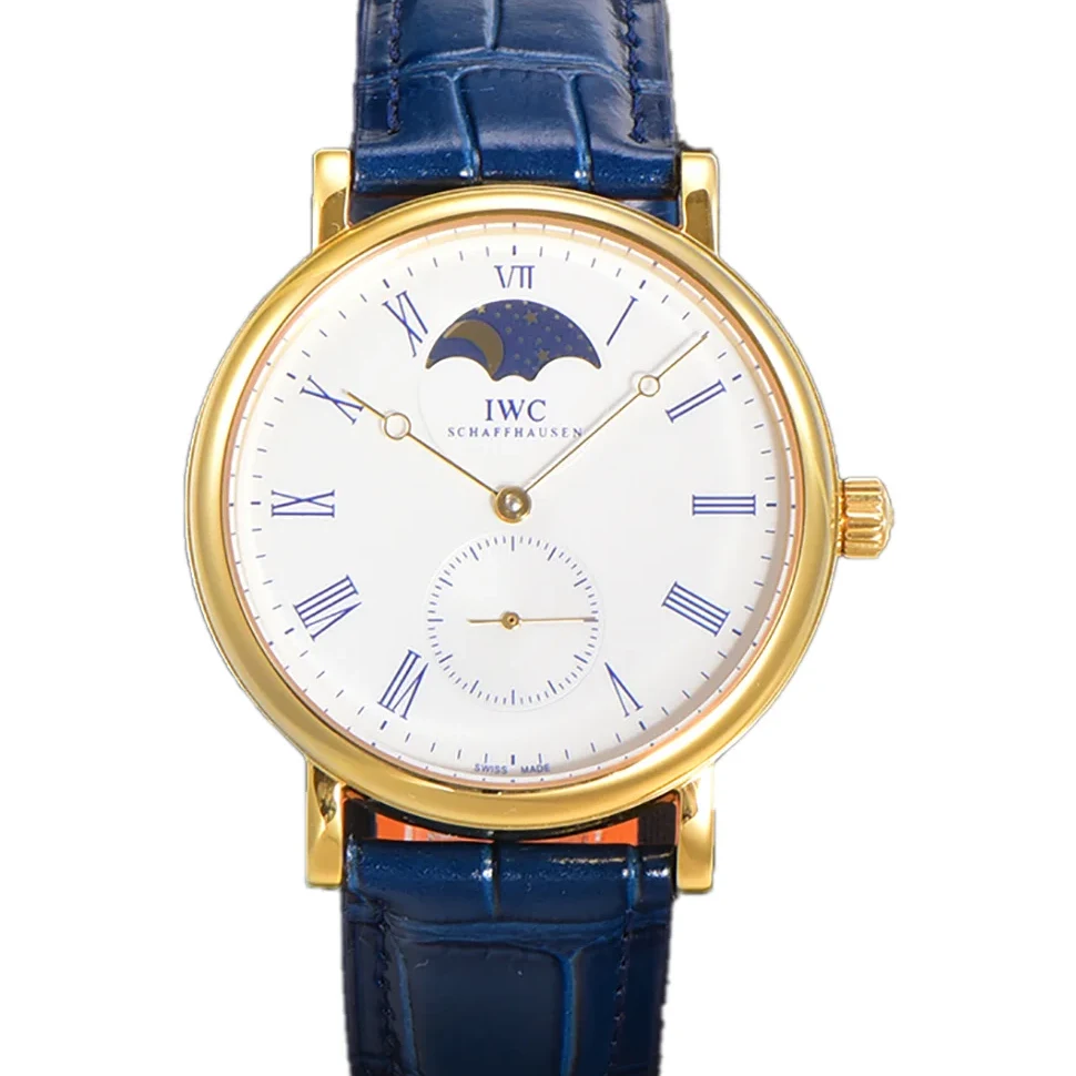 Portofino Hand Wound Moon Phrase IW5548 White Dial in Yellow Gold