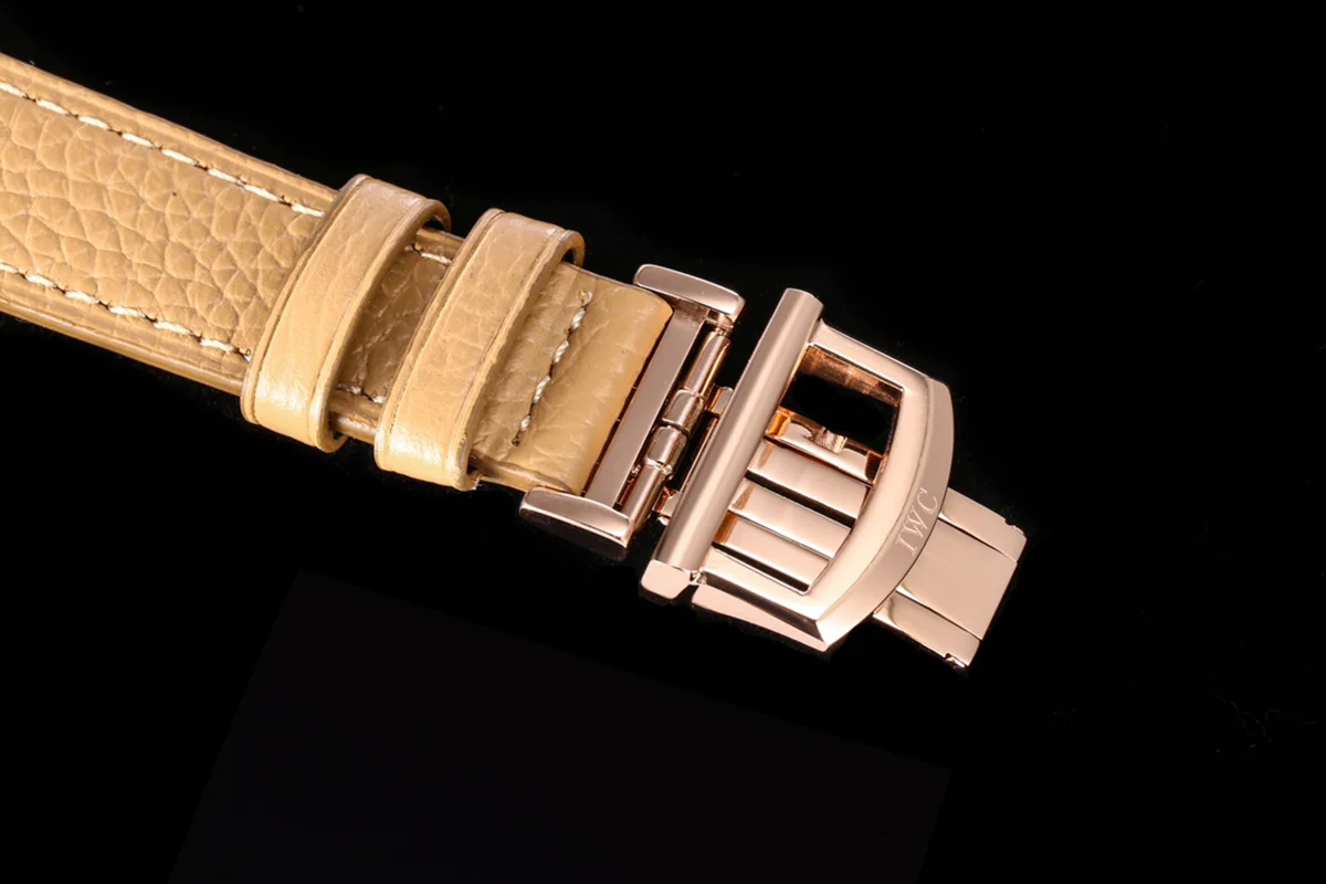 Portofino IW6596 Automatic Moon Phase 37 Blue Dial in Rose Gold on Brown Leather Strap