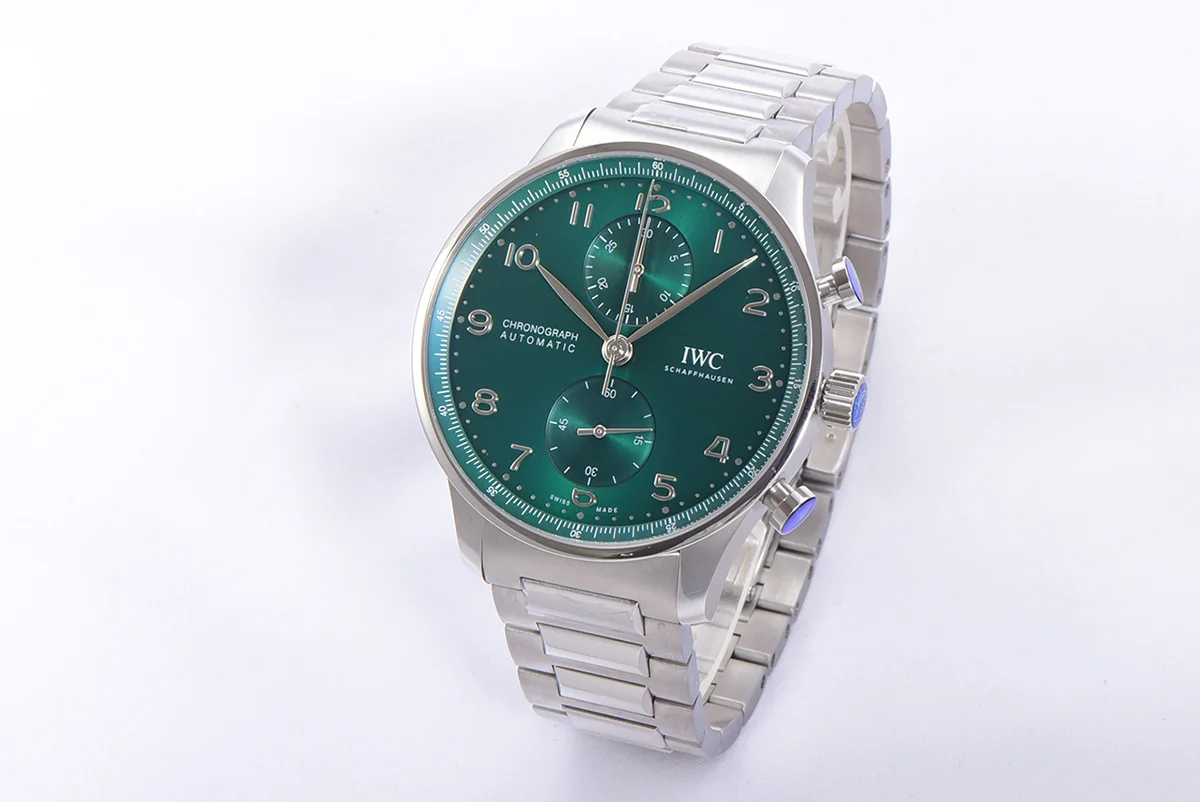 Portugieser Chronograph IW371615 Green Dial in Steel on Bracelet