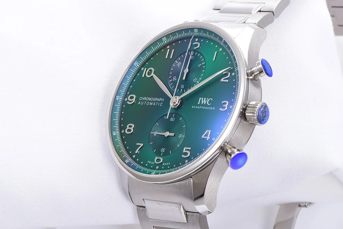 Portugieser Chronograph IW371615 Green Dial in Steel on Bracelet