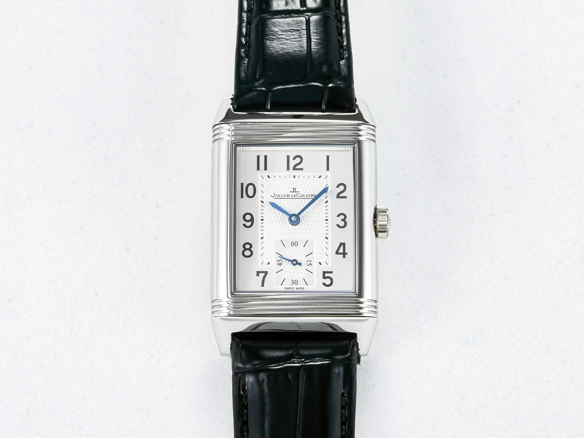 Reverso Classic Duoface Small Seconds SS MGF Best Edition White Guilloché Dial on Black Leather Strap A854A