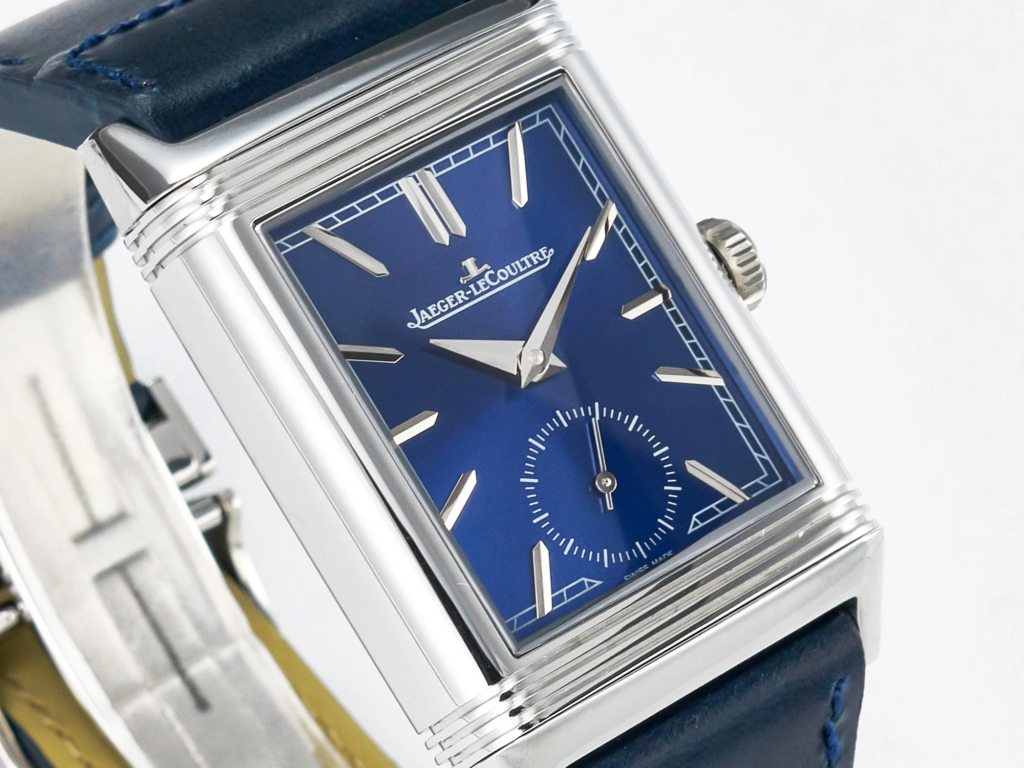 Reverso Tribute Duoface Small Seconds SS MGF Best Edition Blue Dial on Blue Leather Strap A854A