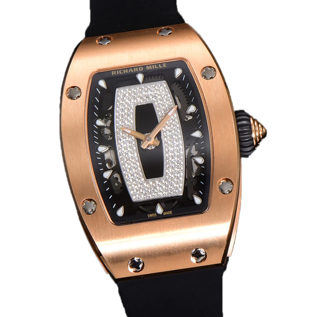 RM 007 Automatic Ladies in Rose Gold on Black Rubber Strap