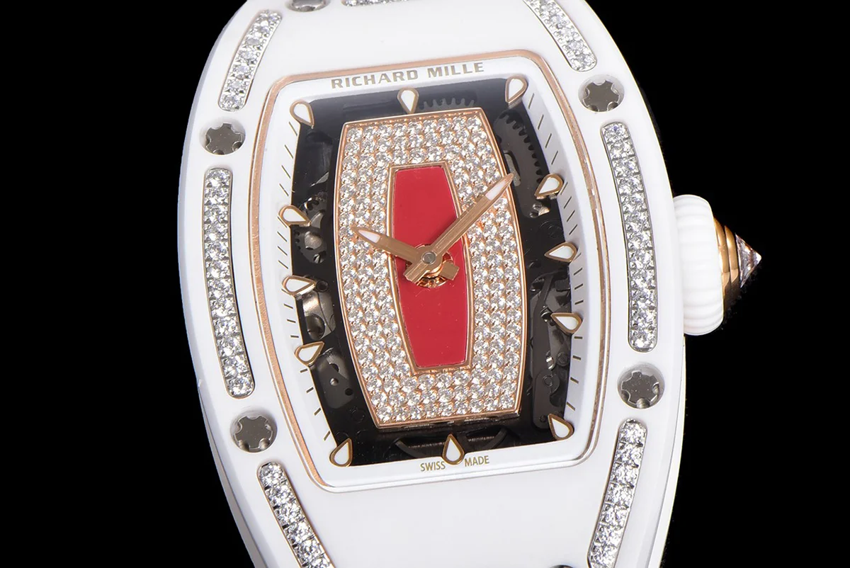 RM 007 Automatic Ladies White Ceramic Red Lips Diamond