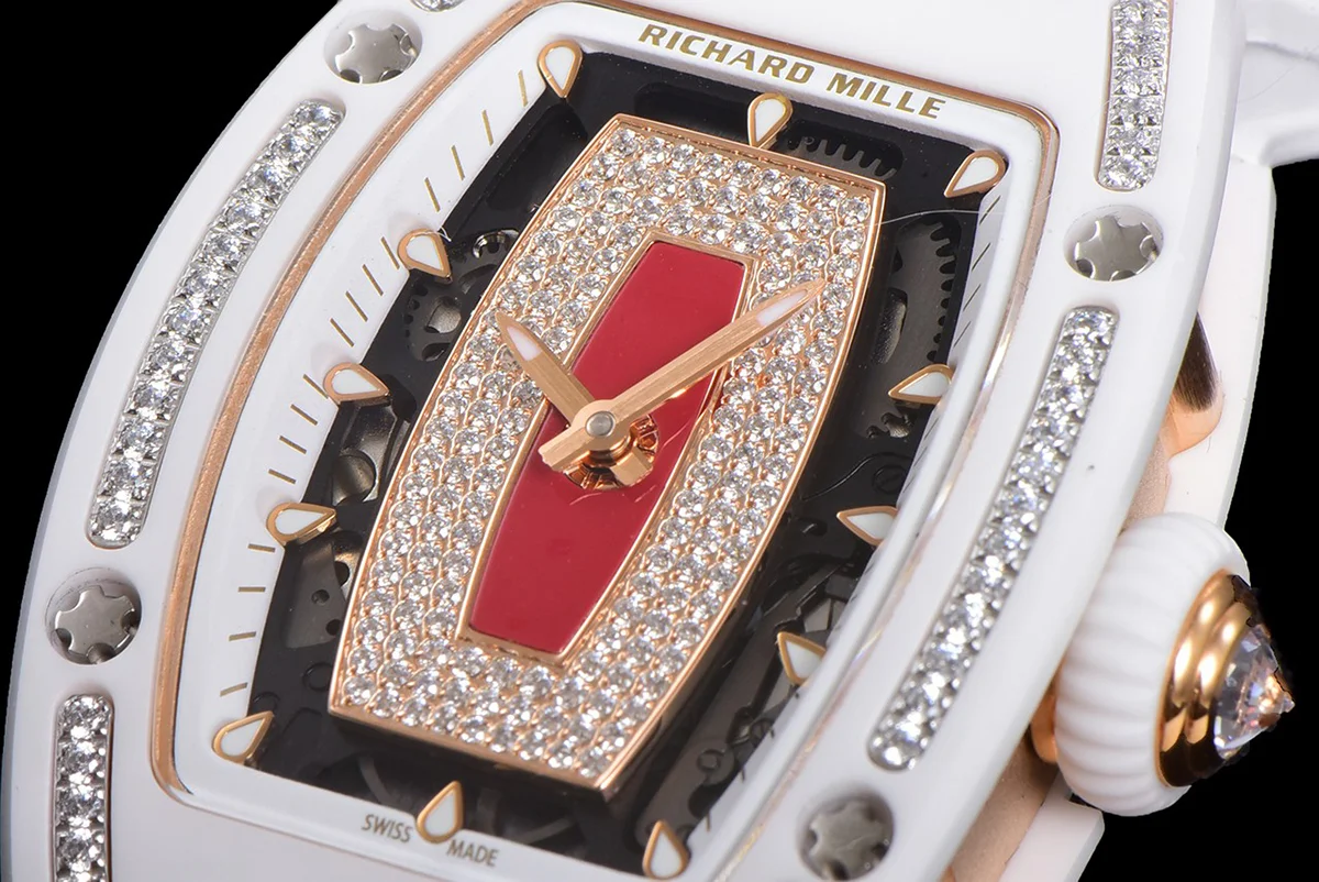 RM 007 Automatic Ladies White Ceramic Red Lips Diamond