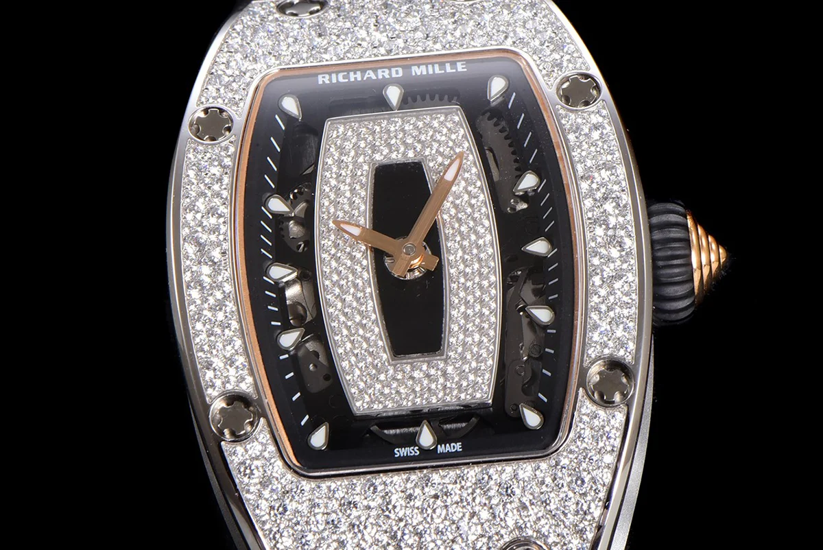RM 007 Automatic Ladies with Diamond Bezel in Steel on Black Rubber Strap