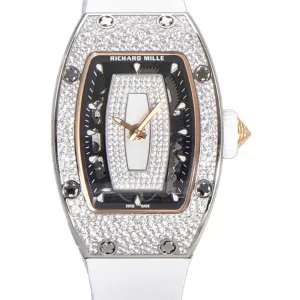 RM 007 Automatic Ladies with Diamond Bezel in Steel on White Rubber Strap