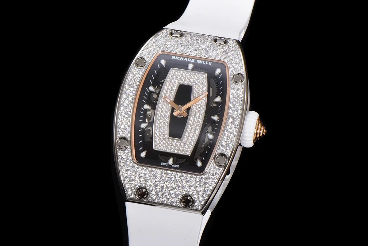 RM 007 Automatic Ladies with Diamond Bezel in Steel on White Rubber Strap