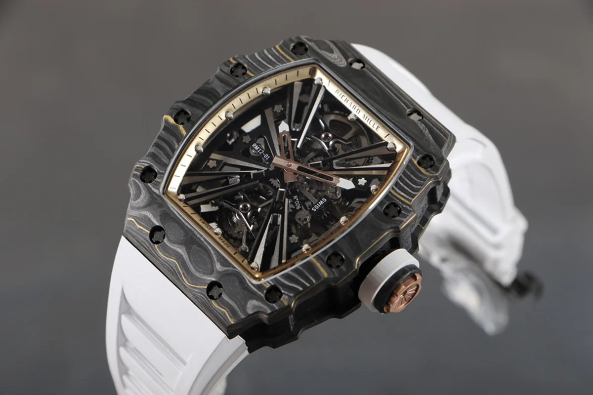 RM 012-01 Tourbillon NTPT Carbon on White Rubber Strap