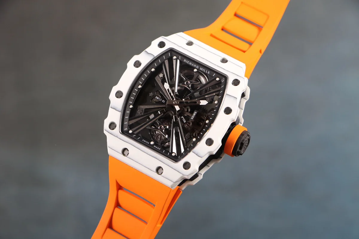 RM 012-01 Tourbillon White NTPT Carbon on Orange Rubber Strap