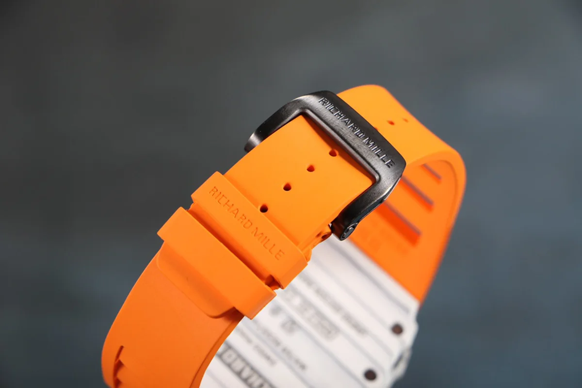 RM 012-01 Tourbillon White NTPT Carbon on Orange Rubber Strap
