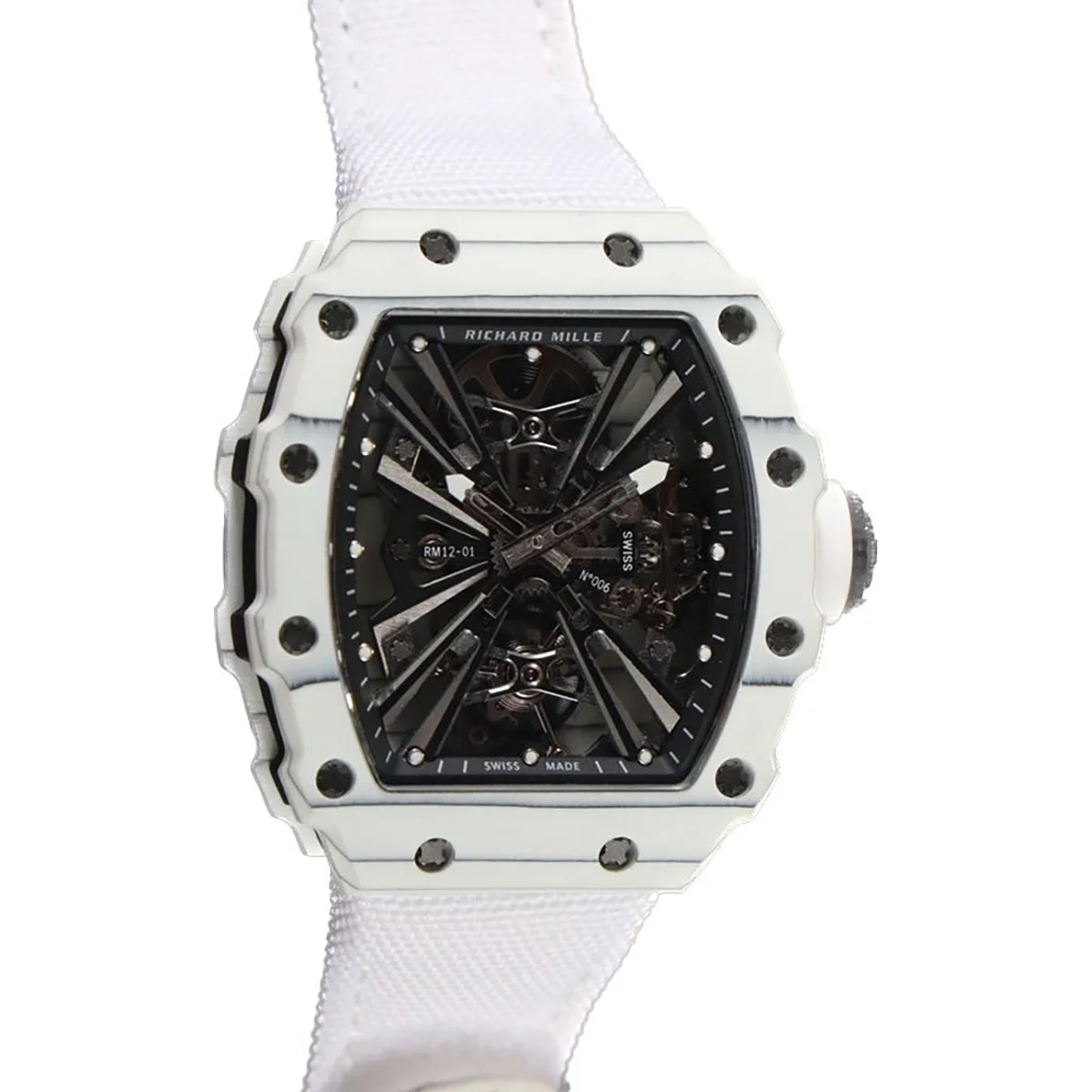 RM 012-01 Tourbillon White NTPT Carbon on White Nylon Strap