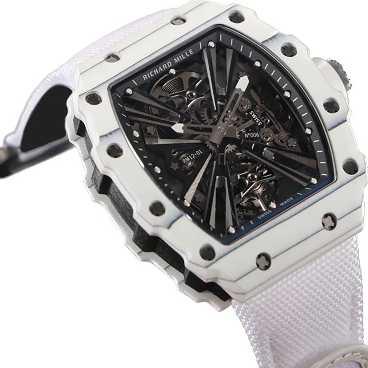 RM 012-01 Tourbillon White NTPT Carbon on White Nylon Strap