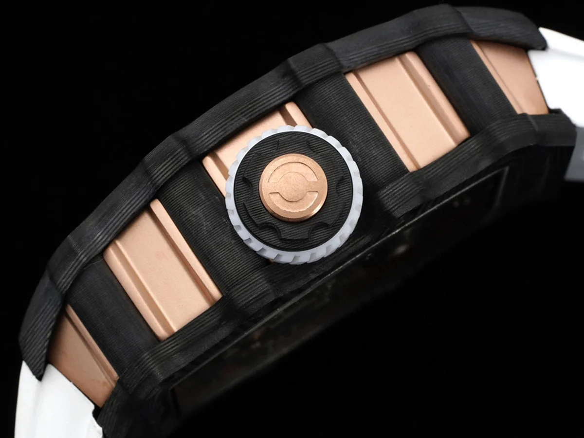 RM 021-01 Tourbillon Aerodyne in Rose Gold on White Rubber Strap
