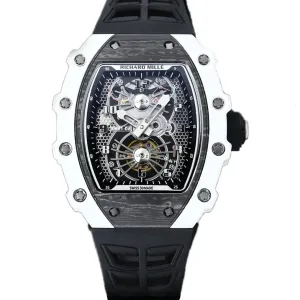 RM 021-02 Tourbillon Aerodyne on White Quartz on Black Rubber Strap