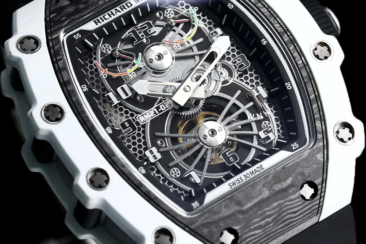 RM 021-02 Tourbillon Aerodyne on White Quartz on Black Rubber Strap